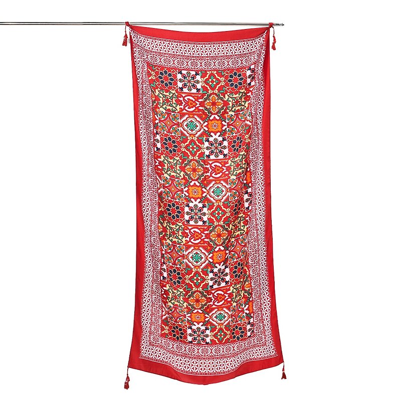 MAHANAKHON Scarf Luxury Clover Pattern-Red - 絲巾 - 其他材質 紅色
