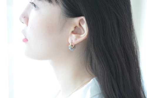 JieJie Jewelry HappyCircle1.5cm│拉長石裙襬款 14kgf 耳夾 藍光 生日 禮物 灰