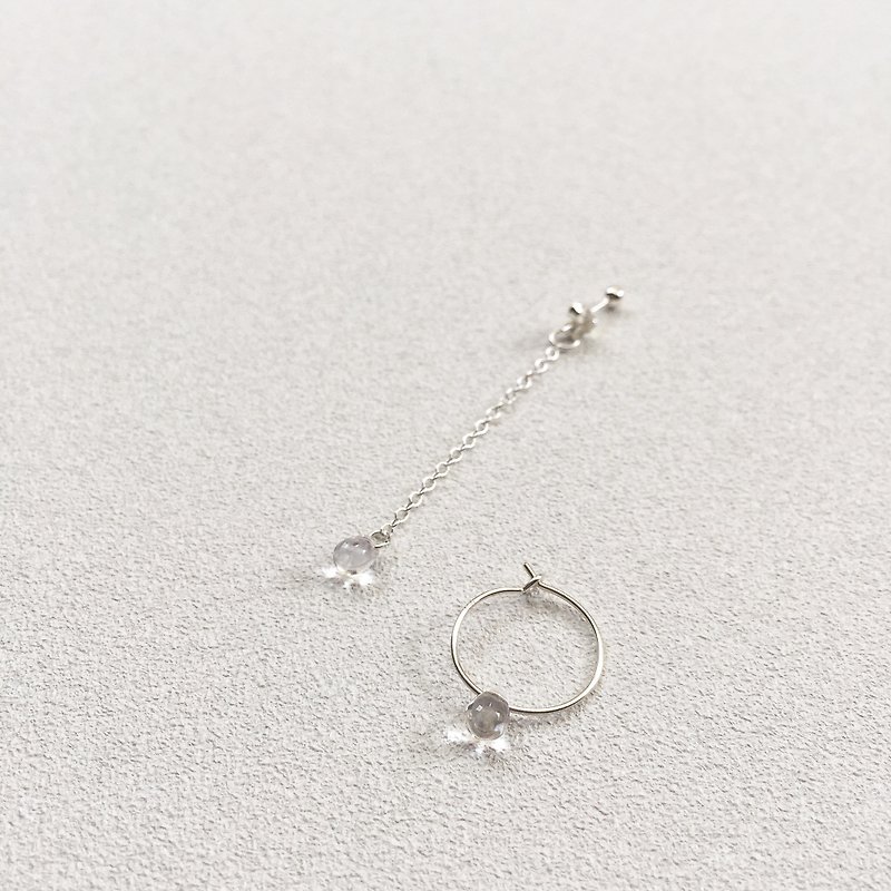rain / silver asymmetric earrings - Earrings & Clip-ons - Sterling Silver Transparent