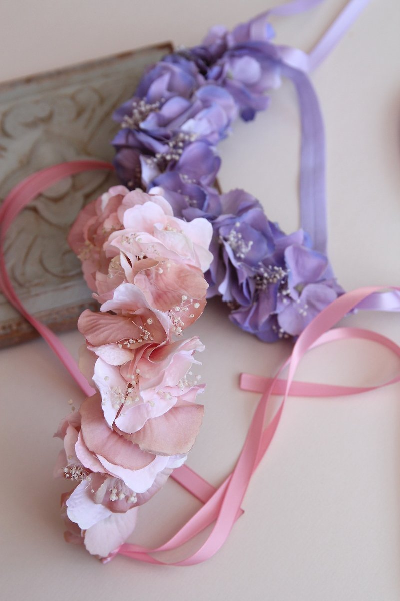 誕生日のヘアアクセサリー、女の子花輪、花冠、花輪 - ヘアアクセサリー - シルク・絹 ピンク