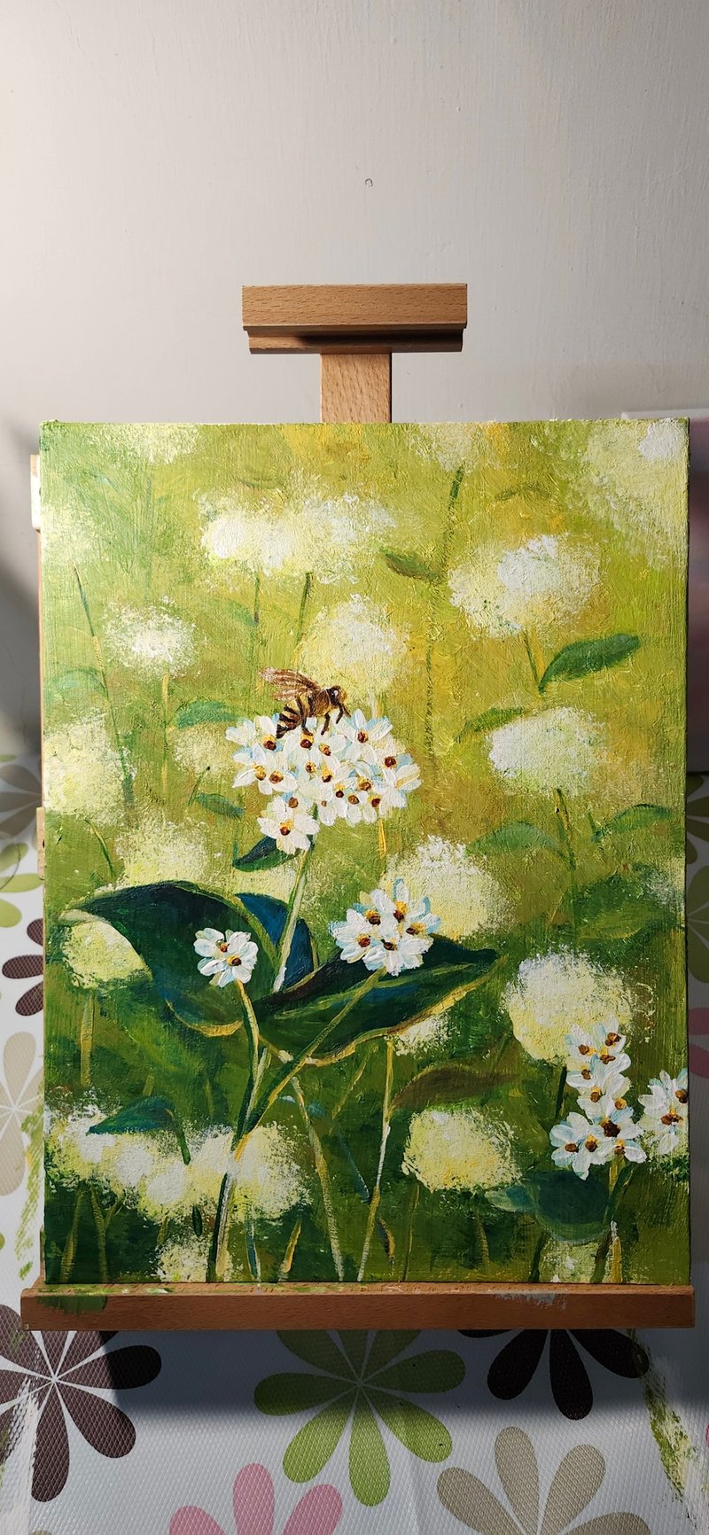 wildflowers and bee - ภาพวาดบุคคล - อะคริลิค สีเหลือง
