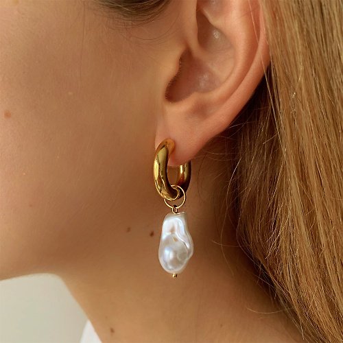 CRéAM 【CReAM】Corrine二用單顆天然淡水珍珠耳環鍍18K金色女耳環