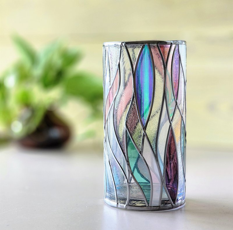 受注  アート 円柱形ガラス花瓶   光明 - 花瓶・植木鉢 - ガラス ブルー