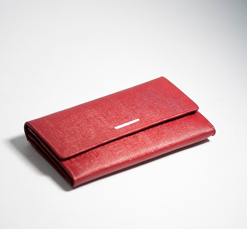 ITA BOTTEGA OPERA Crimson Leather Cross Long Clip - Wallets - Genuine Leather Red