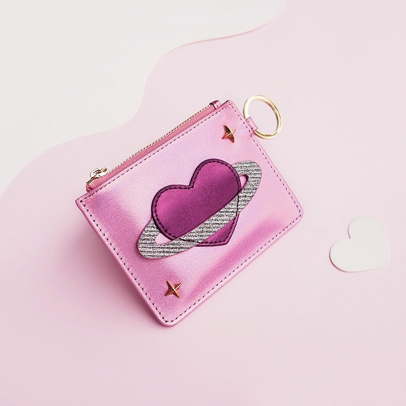 <Izzmi> Symphony Papaya Fantasy Girl Heart Planet Card Mini Card Pack Ultra Thin Layer Cream - Coin Purses - Genuine Leather Pink