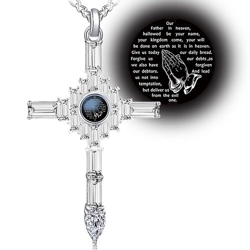 VISILOVE 微雕客製內容 銀河十字架 項鍊-長公主方鑽
