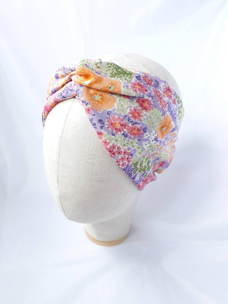 Colorful full garden spring turban scarf towel style wide hair band - Headbands - Cotton & Hemp Multicolor