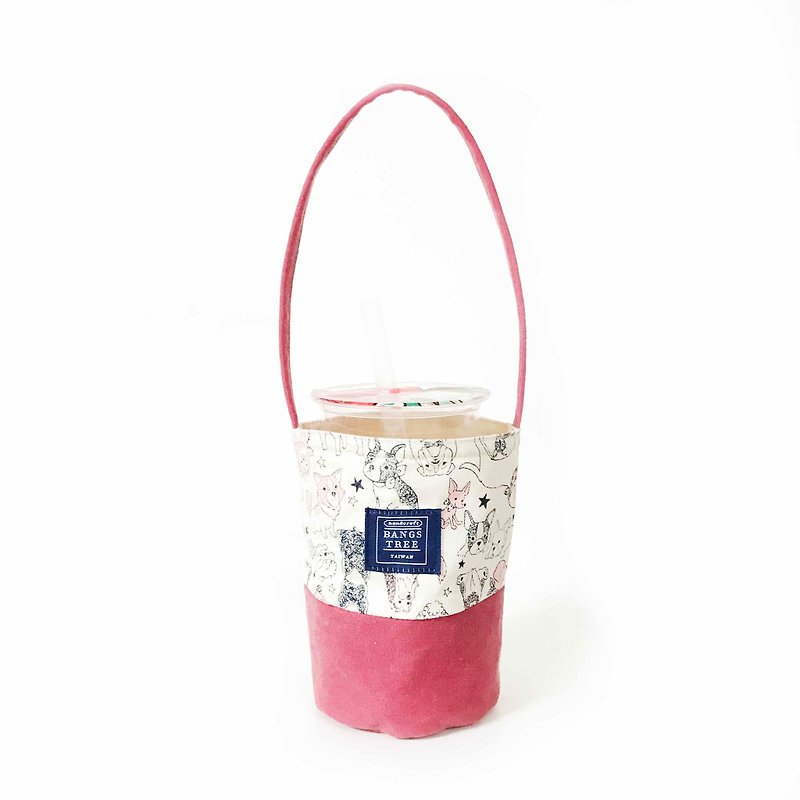 Beverage bag - pink puppies - ถุงใส่กระติกนำ้ - ผ้าฝ้าย/ผ้าลินิน สึชมพู
