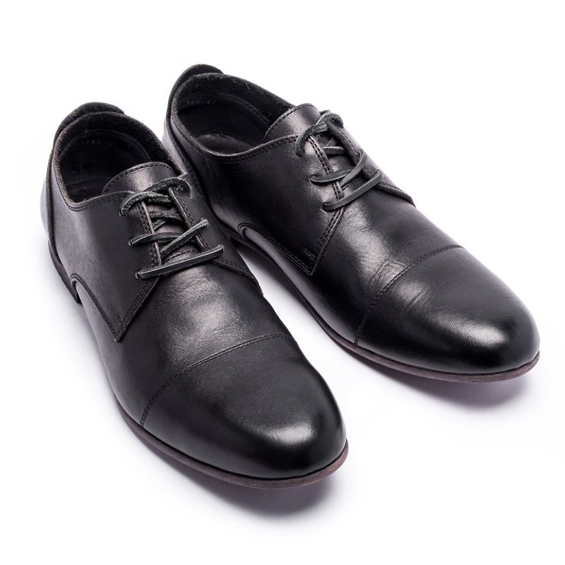 ARGIS classic simple low-tube Derby shoes #91102 black - Japanese handmade - รองเท้าหนังผู้ชาย - หนังแท้ สีดำ