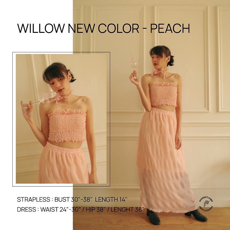 Willow set strapless+dress cream/pink/red - Overalls & Jumpsuits - Cotton & Hemp 