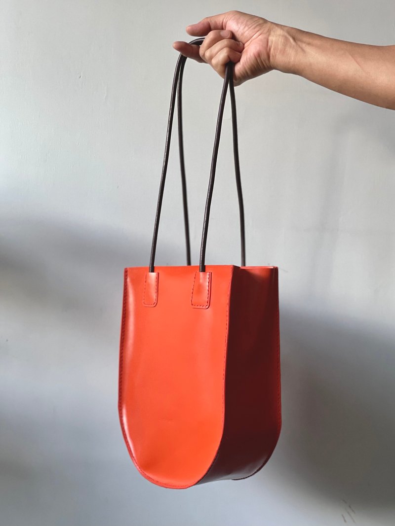 Zemoneni leather big tote bag in orange color - Handbags & Totes - Genuine Leather Orange