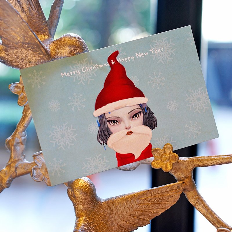 Christmas - Christmas gift - Xmas Santa girl! Postcard - Christmas card - Xmas i - 卡片/明信片 - 紙 多色