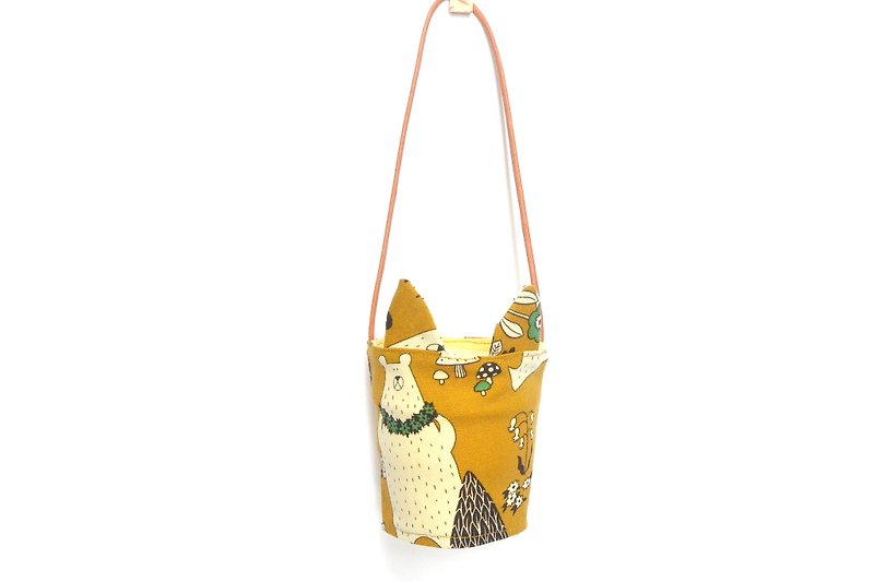 兔耳朵環保杯套- 熊 - 杯袋/飲料提袋 - 棉．麻 黃色