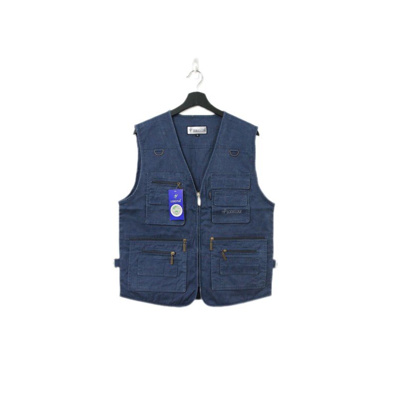 Back to Green-經典釣魚背心 水洗 丹寧藍 v-30/vintage vest - 背心/無袖上衣 - 棉．麻 