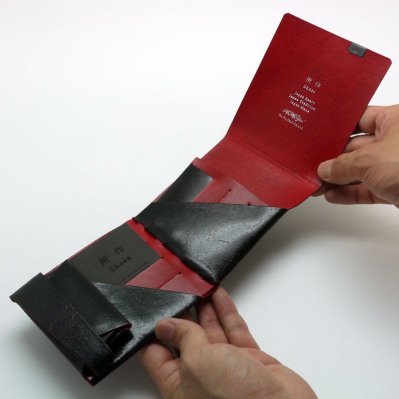 日本手工-所作Shosa 植鞣牛皮 短夾2.0 -雙色款/黑紅 - 銀包 - 真皮 