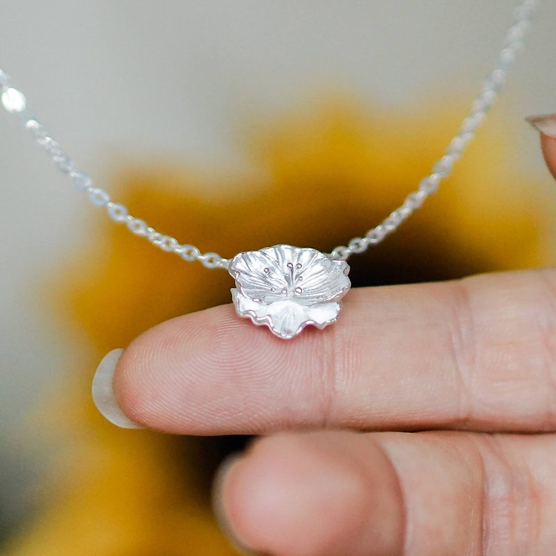 Poppy Flower Pattern Necklace Silver Filigree AG925 | Jewelry Art Studio - 項鍊 - 銀 銀色