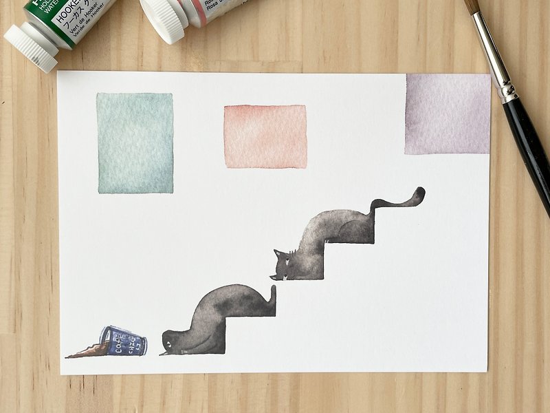 Hand-painted coffee and cat series postcards leaflet - การ์ด/โปสการ์ด - กระดาษ 