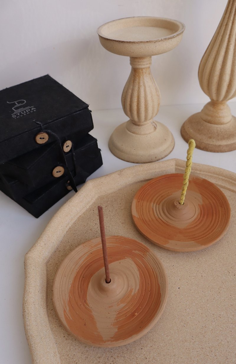 Handmade Mountain Incense Holder - Terracotta - Items for Display - Pottery Orange