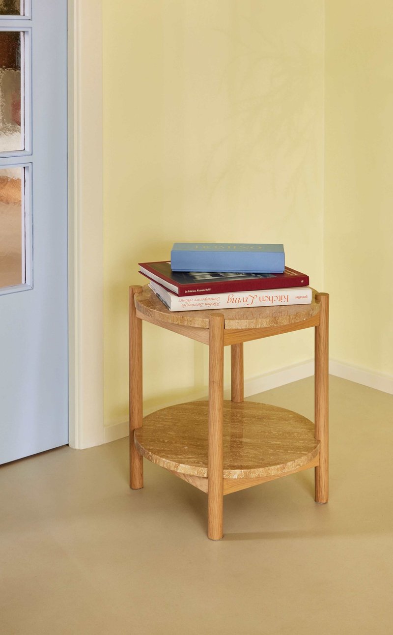 【201902】Natural elegant travertine side table - เฟอร์นิเจอร์อื่น ๆ - วัสดุอื่นๆ สีกากี