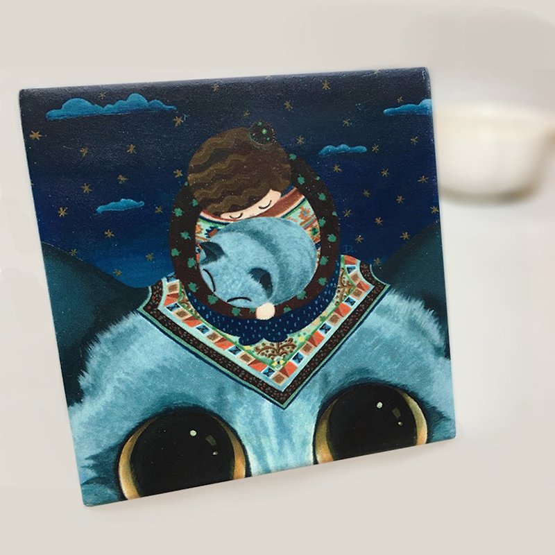 Cat World-Hug Cat/Ceramic Water Coaster - Coasters - Pottery Multicolor