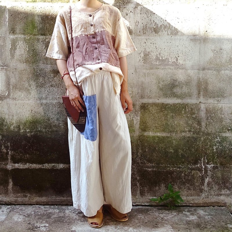 BajuTua / ancient / natural simple wide striped brown cotton shirt - Women's Tops - Cotton & Hemp Brown