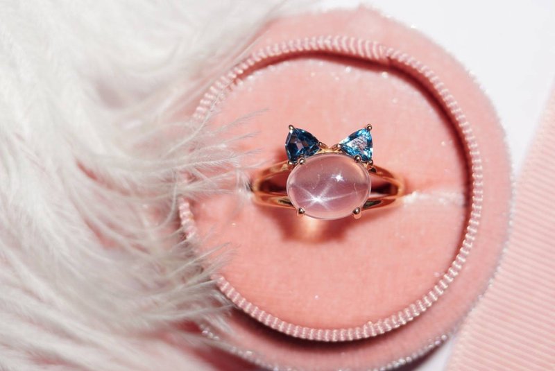 【Off-season sale】Natural Rosequartz and Londontopaz cat desing Ring,Silver 925 - 戒指 - 純銀 粉紅色