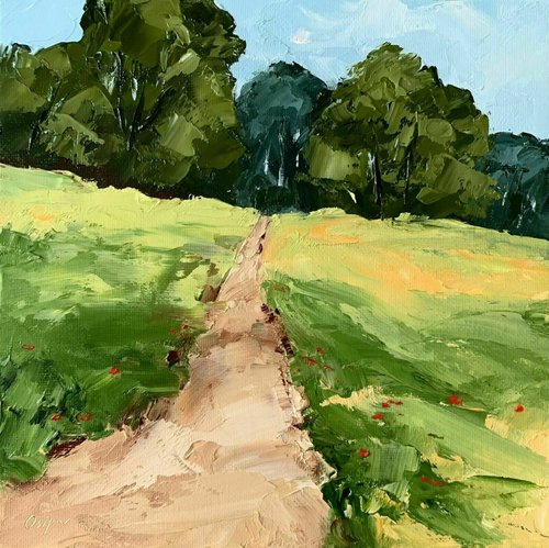 OsipovArtStudio Original Green Landscape Trees Painting Road Landscape Oil Painting Impasto Art