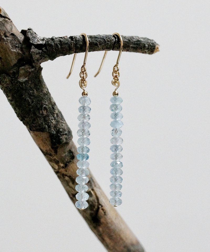 14K GF 包金,海藍寶耳環 ( 14K GF Faceted  Aquamarine  Earings ) - 耳環/耳夾/耳骨夾 - 水晶 