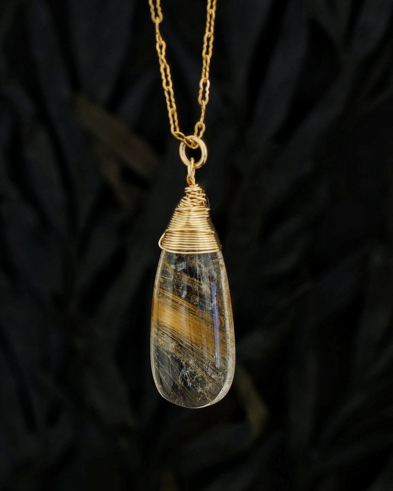 14K GF 金髮晶頸鍊 ( Rutilated Quartz Dainty necklace -04 ) - 項鍊 - 水晶 