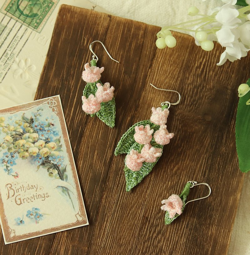 Lily of the valley earrings - Earrings & Clip-ons - Cotton & Hemp Pink