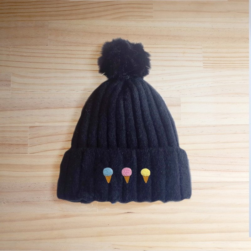 【Q-cute】wool cap series-ice cream ball cap - Hats & Caps - Cotton & Hemp Multicolor