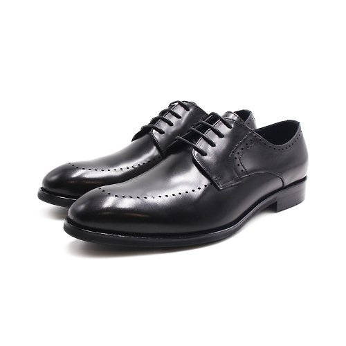 米蘭皮鞋Milano PQ(男)小圓點造型綁帶款正裝皮鞋 男鞋-黑(另有刷染藍)
