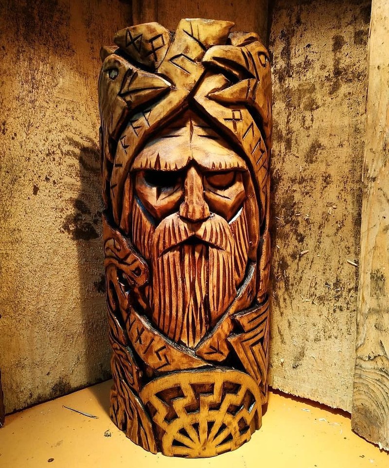 Odin, woodcarved statue, Norse Pantheon, Allfather, Wotan, Nordic Old God, Idols - Stuffed Dolls & Figurines - Wood Brown