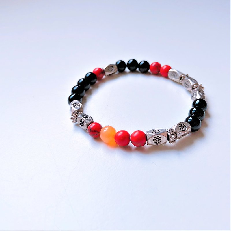 Black agate coral stone semi-precious stone bracelet - Bracelets - Other Materials Red