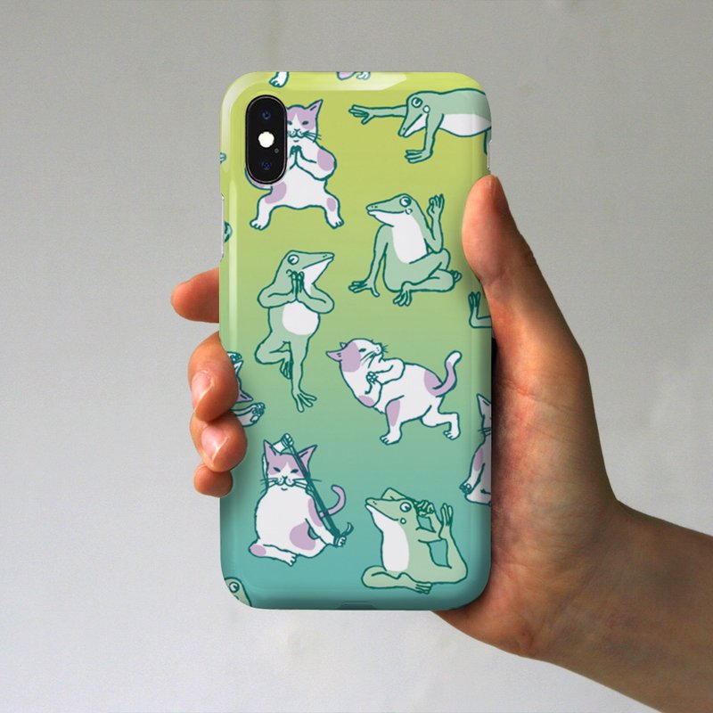 ヨガをする猫とカエル　スマホケース　セロリ - 手機殼/手機套 - 塑膠 綠色