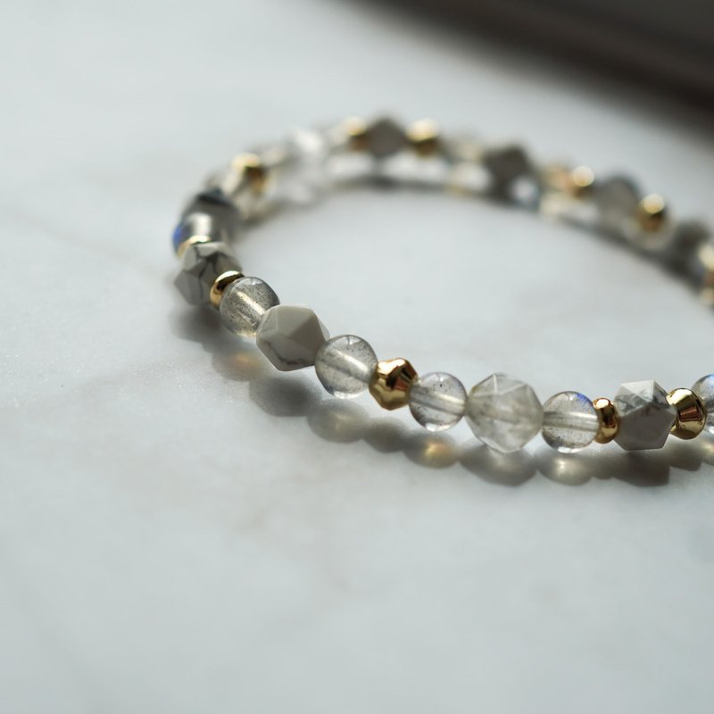 Labradorite White Turquoise Cloud Crystal 14KGF Bracelet - ถุงมือ - คริสตัล 