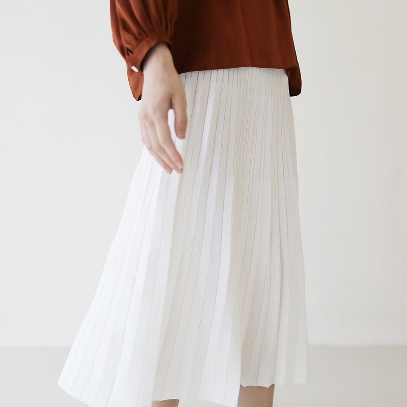 KOOW Blanc Cool Down Knit Thin Skirt White Organ Pleated Skirt - One Piece Dresses - Cotton & Hemp 