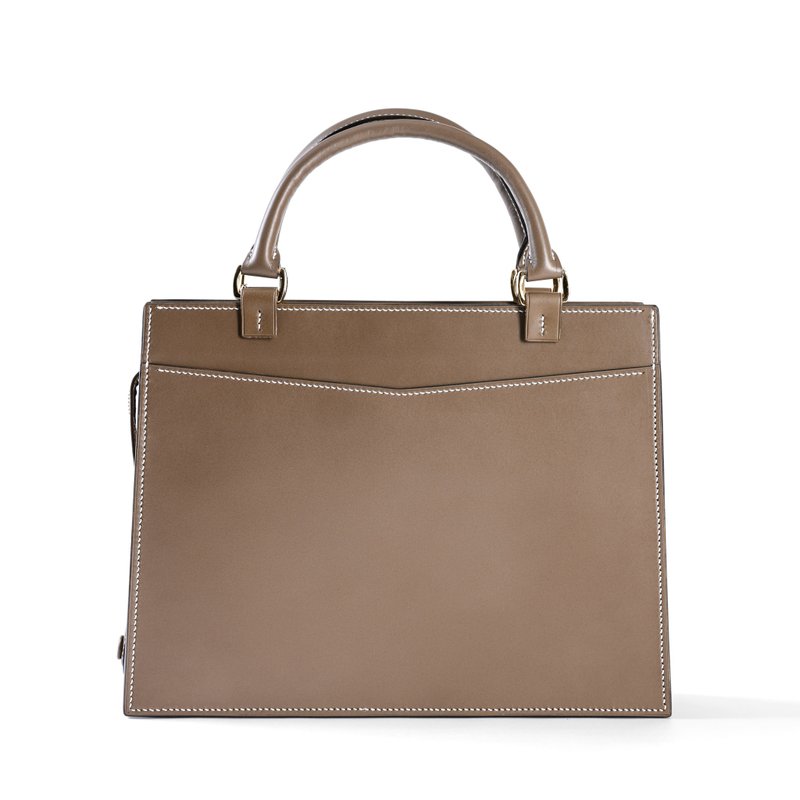 Trapezium Square Tote 手提方包- 奶茶灰 - 手提包/手提袋 - 真皮 灰色