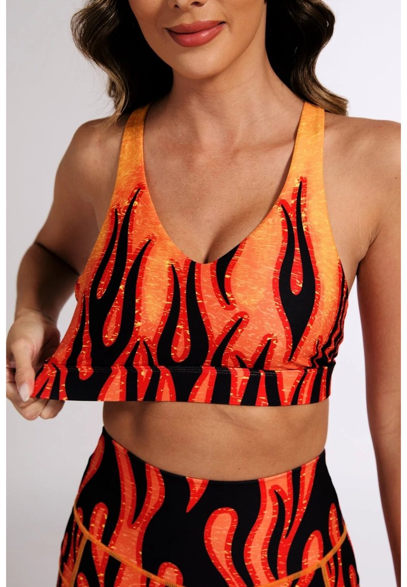 Flame V-shape Strappy Sports Bra - Women's Athletic Underwear - Eco-Friendly Materials Multicolor