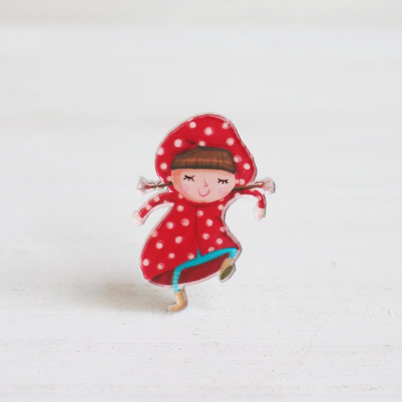Lena_ little girl small badge / pin I MissCatCat - Badges & Pins - Acrylic Red