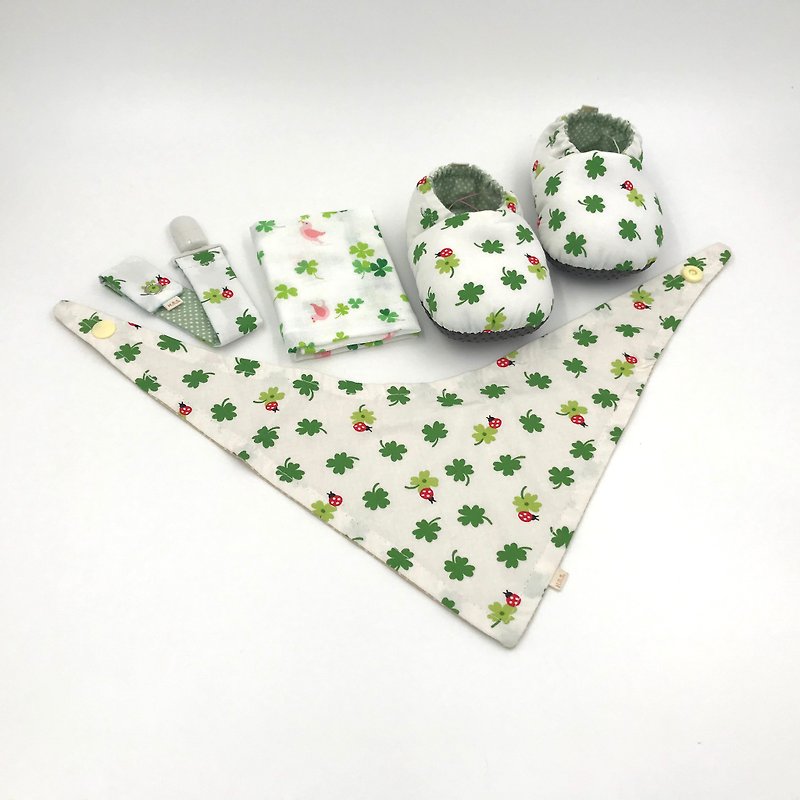 Ladybug Clover-Miyue Gift Box (Toddler Shoes + Nipple Clip + Scarf + Handkerchief) - ของขวัญวันครบรอบ - ผ้าฝ้าย/ผ้าลินิน สีเขียว