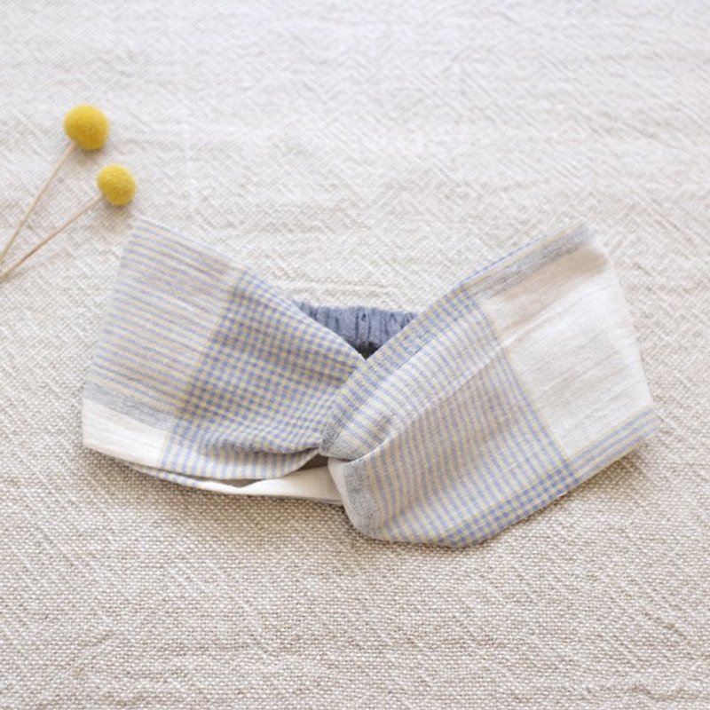 Natural wind wide ribbon. Yellow gray Plaid - เครื่องประดับผม - ผ้าฝ้าย/ผ้าลินิน สีเหลือง