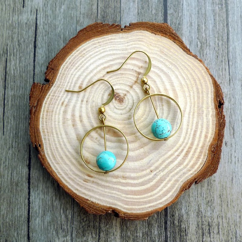 Misssheep-BN16-Natural Mineral Series-Brass turquoise earrings (with ear clip) - Earrings & Clip-ons - Other Metals 