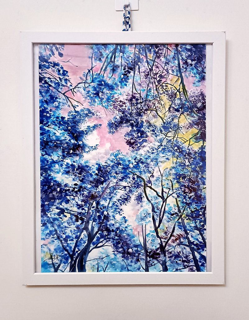 Looking Up - Original Acrylic Painting | Tree/Home Decoration Art - Posters - Paper Blue
