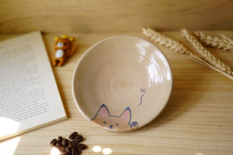 Cute animal hand-painted pottery plate, dinner plate, vegetable plate, fruit plate, dessert plate - about 12 cm in diameter - จานเล็ก - ดินเผา หลากหลายสี