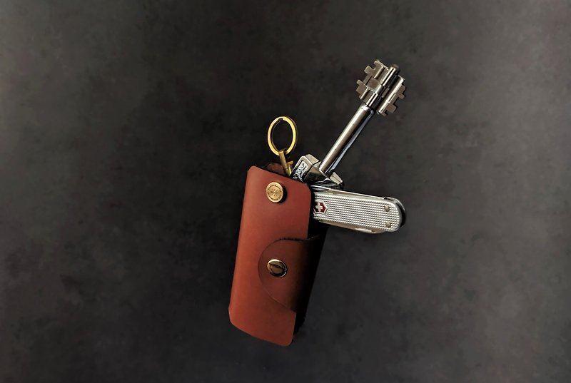 UNIC單扣迷你鑰匙包 / 極簡鑰匙保護套 / 車鑰匙包【可客製化】 - 鑰匙圈/鎖匙扣 - 真皮 咖啡色