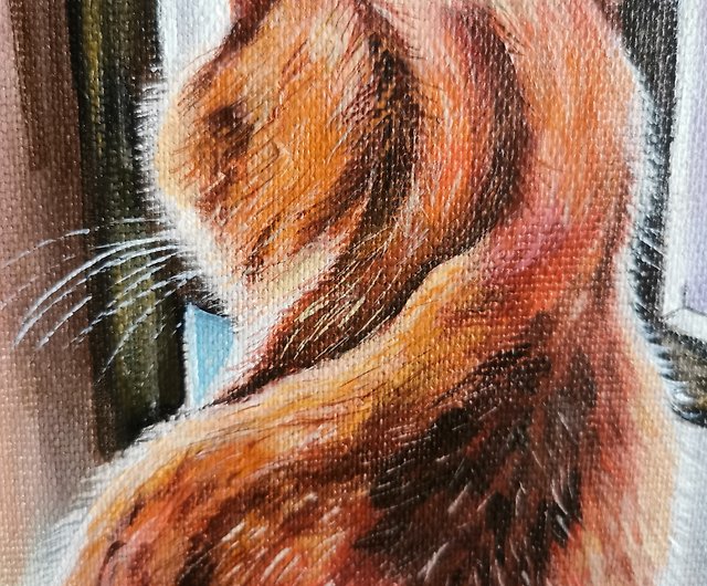 キャンバスに赤猫のオリジナル絵画、猫のアクリル画、猫のポスター