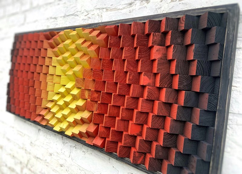 Home Office Decor - Wood Wall Art - Geometric 3D Acoustic Sound Diffuser - 壁貼/牆壁裝飾 - 木頭 多色
