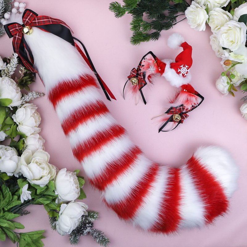 Santa's Cat Ears and Tail Set - เครื่องประดับผม - ไฟเบอร์อื่นๆ สีแดง