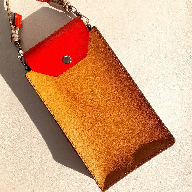 Mobile phone bag-top Italian vegetable tanned leather - Messenger Bags & Sling Bags - Genuine Leather Khaki